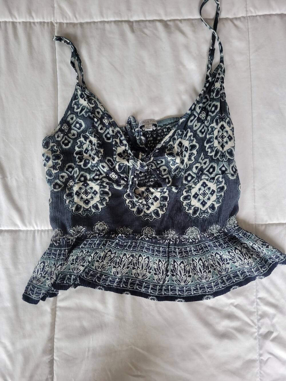 Patrons of Peace Navy and White Floral Tie-Front Camisole